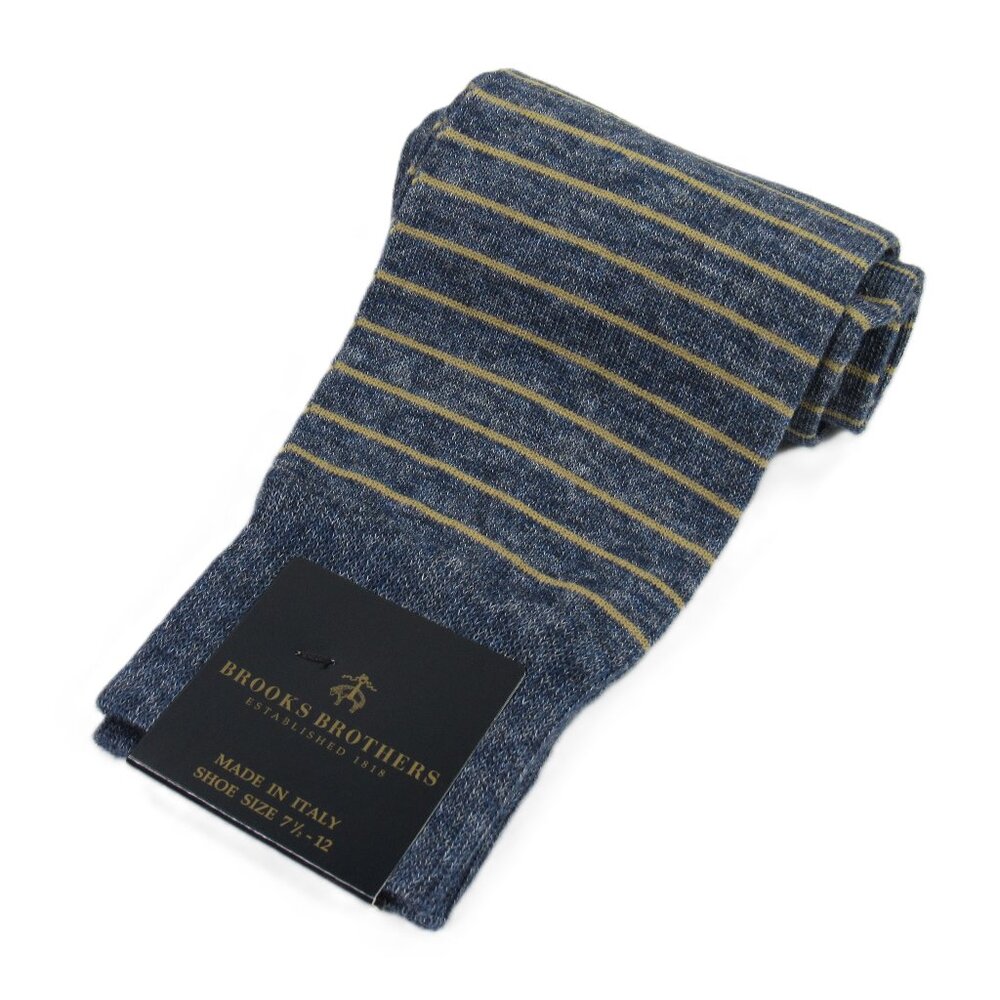 Brooks Brothers Men's Striped Dress Socks Navy Blue Made in Italy One Size